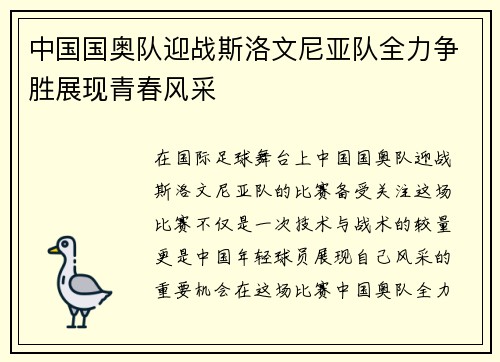 中国国奥队迎战斯洛文尼亚队全力争胜展现青春风采
